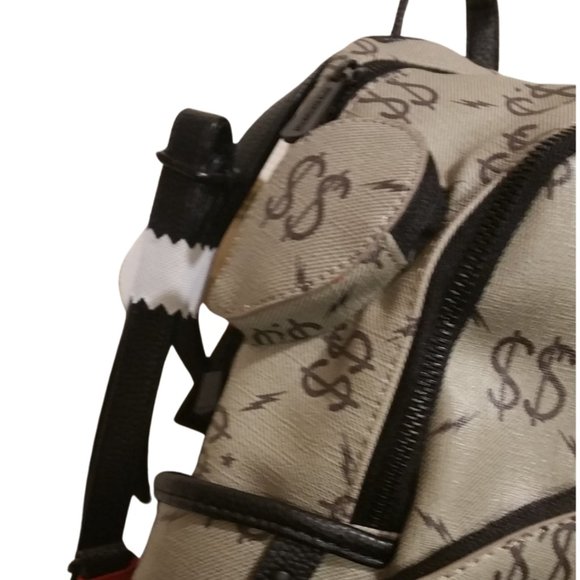 NEW- Sprayground Double Money Savage Mini Backpack in Grey & Black - Picture 4 of 9